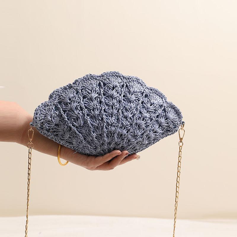 Women Shell straw woven shoulder bag new female fashionable hollow fan-shaped straw vacation beach bag