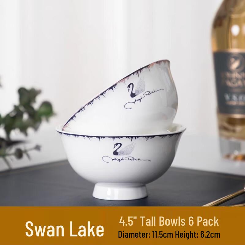 

Zebian Swan Gold-Rimmed Ceramic High-Footed Bowl Set