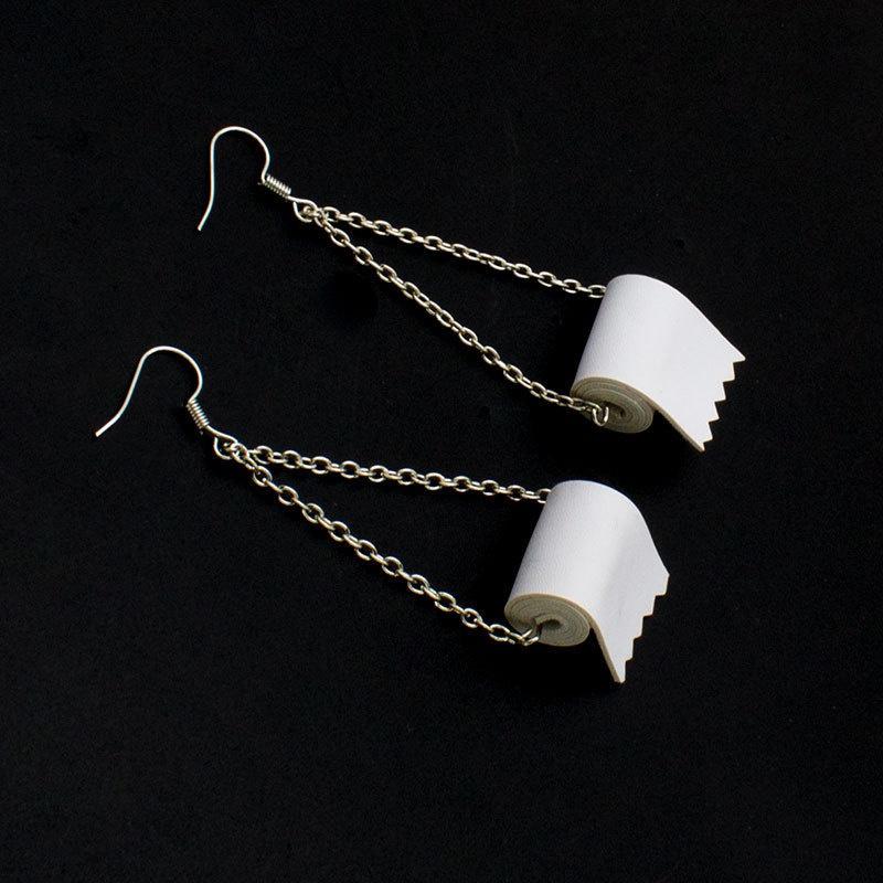 1Pair Sterling Toilet Paper Roll Earrings Hook Ear Wire Polymer Clay Handmade