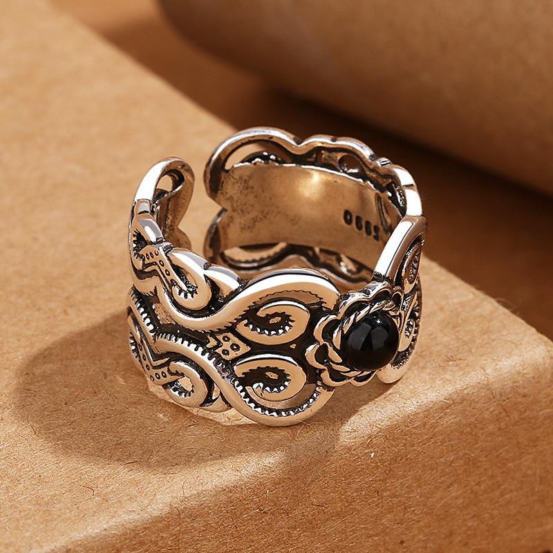 Vintage Ethnic Wide Pattern Thai Copper Female Engagement Ring Hand Jewellery Accessories Never Fade