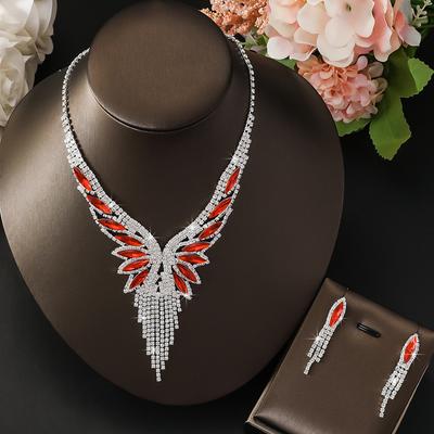 3PC Women's Fashion Copper Inlaid Zircon Claw Chain Geometric Tassel Necklace Earrings Zircon Set Wedding Party Festival Gift