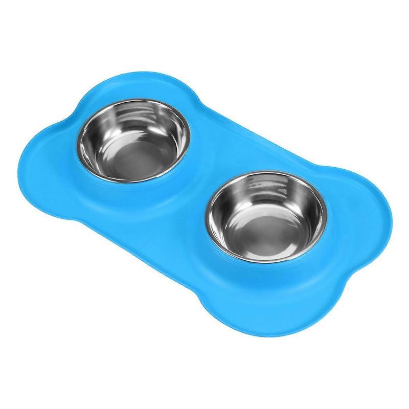 Pet Bowl Double Stainless Steel Food and Water Dog Bowls Non-Skid Silicone Mat Feeder for Feeding Dogs Cats Puppies 1Pcs