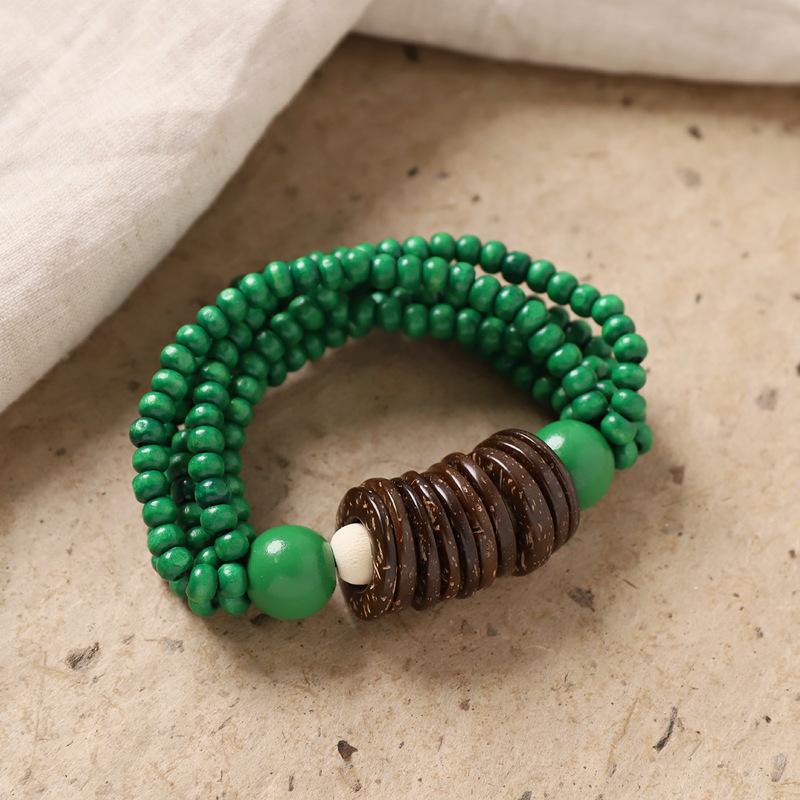 Wood bead multi-layer bracelet, retro and exaggerated pendant bracelet, Bohemian ethnic style bracelet