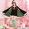 Milky Time 3-Piece Christmas Santa Costume Set for Women, Adult Santa Claus with Poncho Sleeves (Green, Size M)