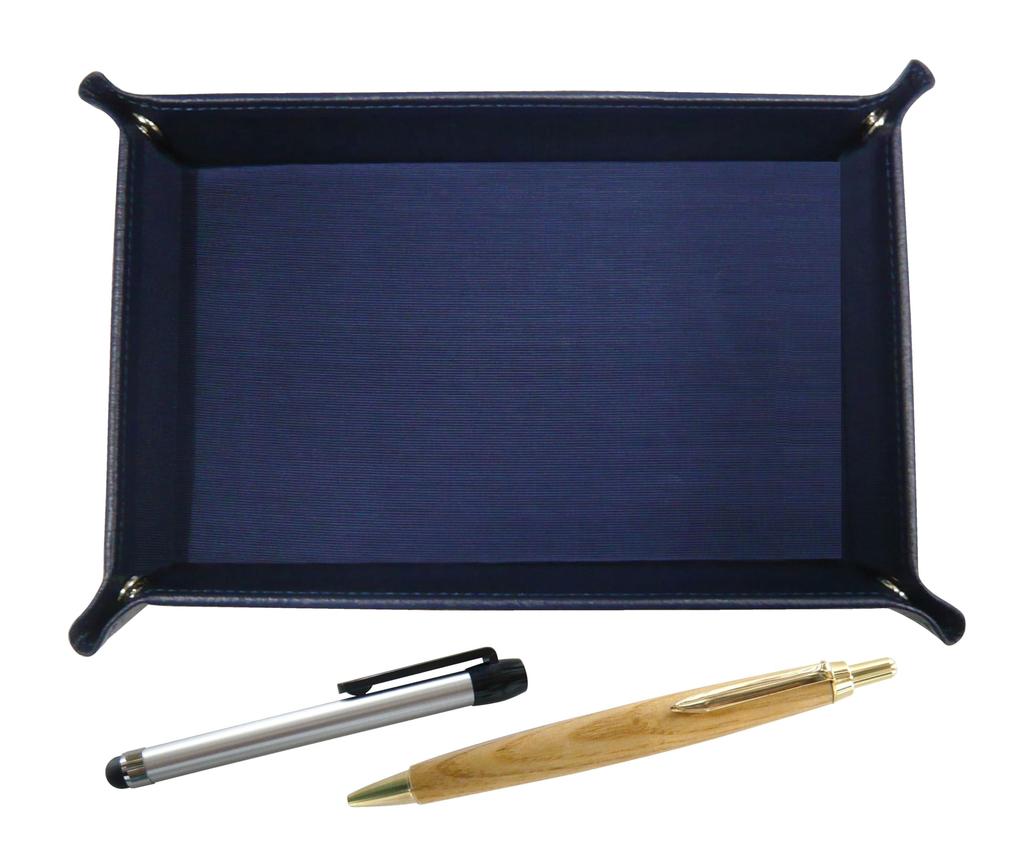 grained leather pen tray in with a silver pen and a retro maple wood barrel ballpoint pen set Japanese-made blue, metal-touch (TRAL-ALST-HS47S)