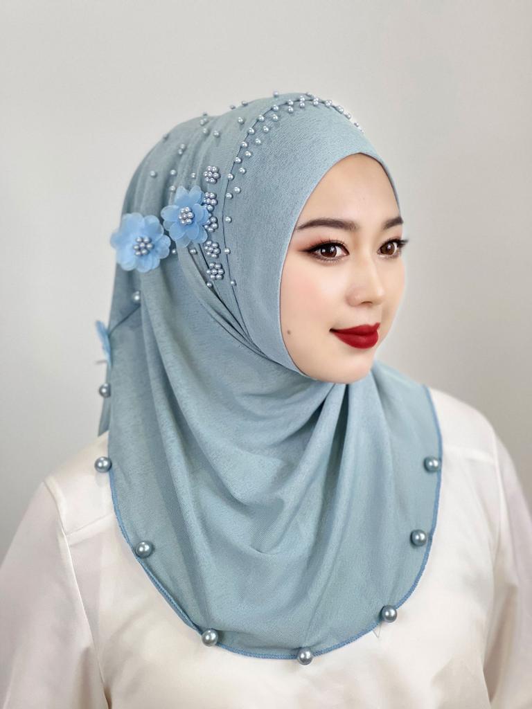 - Neuer malaysischer Damen-Kopftuchhut, bestickter Blumenschal, elastische einfarbige ethnische Pullovermütze, lagernd