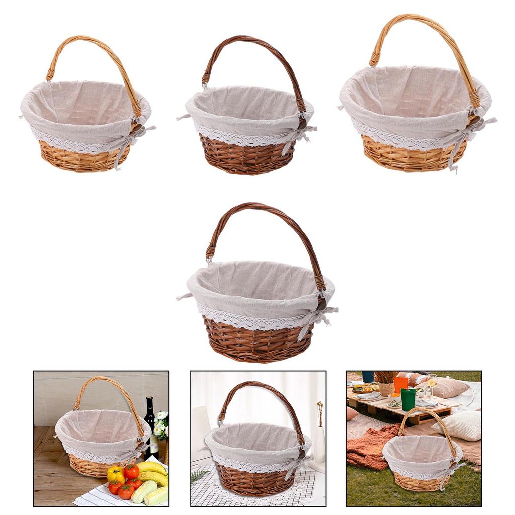 Handwoven Rattan Picnic Storage Basket Portable Rustic Charm Accessories for Outdoor Camping Circular Shape Multifunctional