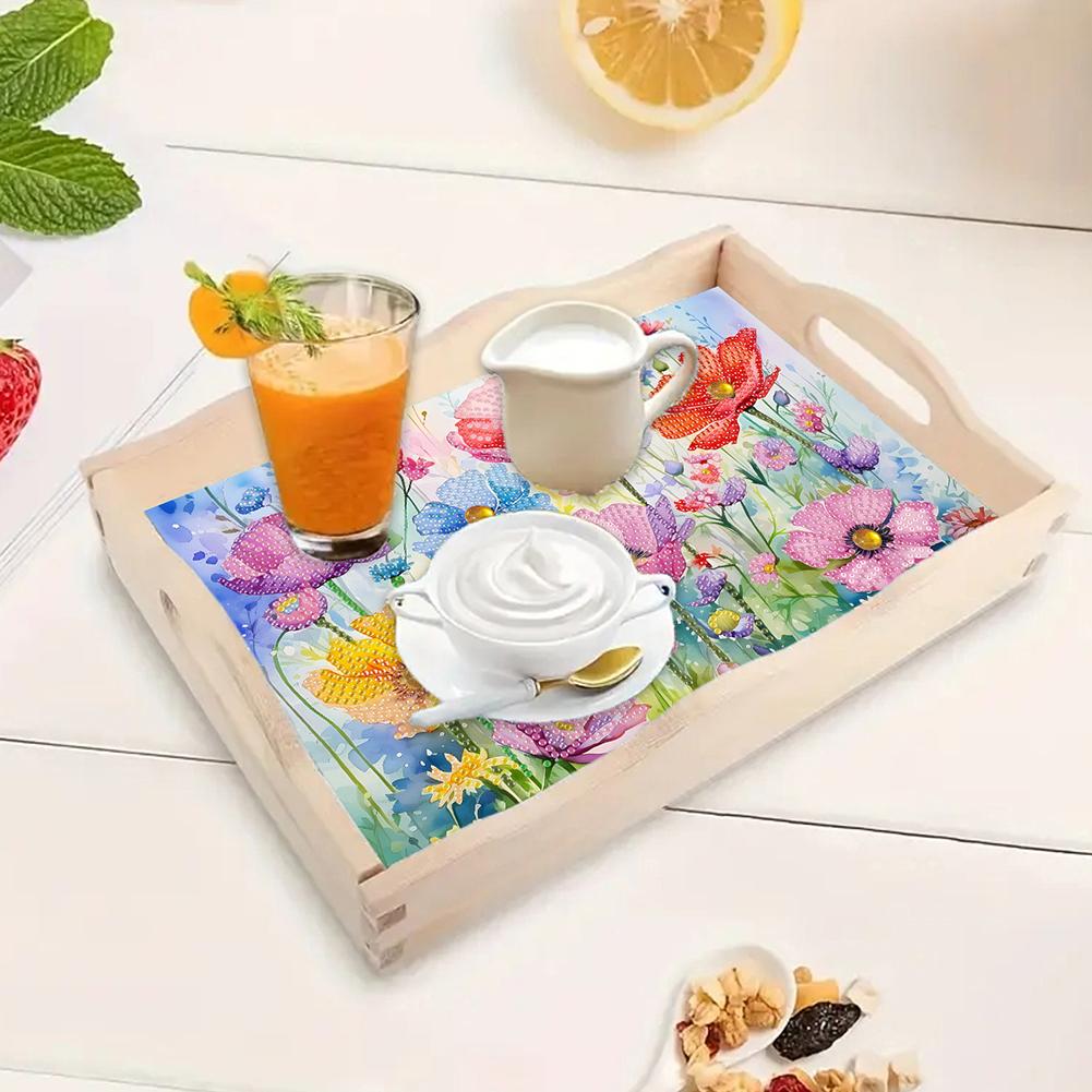 Diamond Painting Wooden Tray with Handle Diamond Art Painting Wooden Serving Tray Serving Platter for Home Dining and Parties