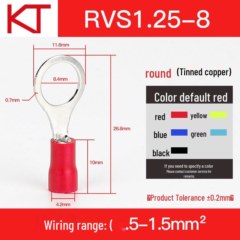 Kaisheng Round Pre-insulated Copper Terminal Lug RV1.25-3.5-4-5-6-8-10-12