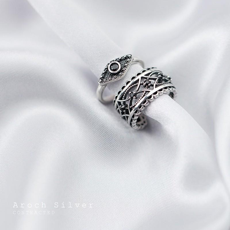 Adjustable Open Ring Couples Punk Style Black Zircon Geometric Design Unisex Plated Finger