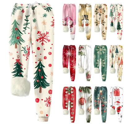 Damenmode Weihnachten bedruckte Sport lose verdickte dicke Fleece warme Hose