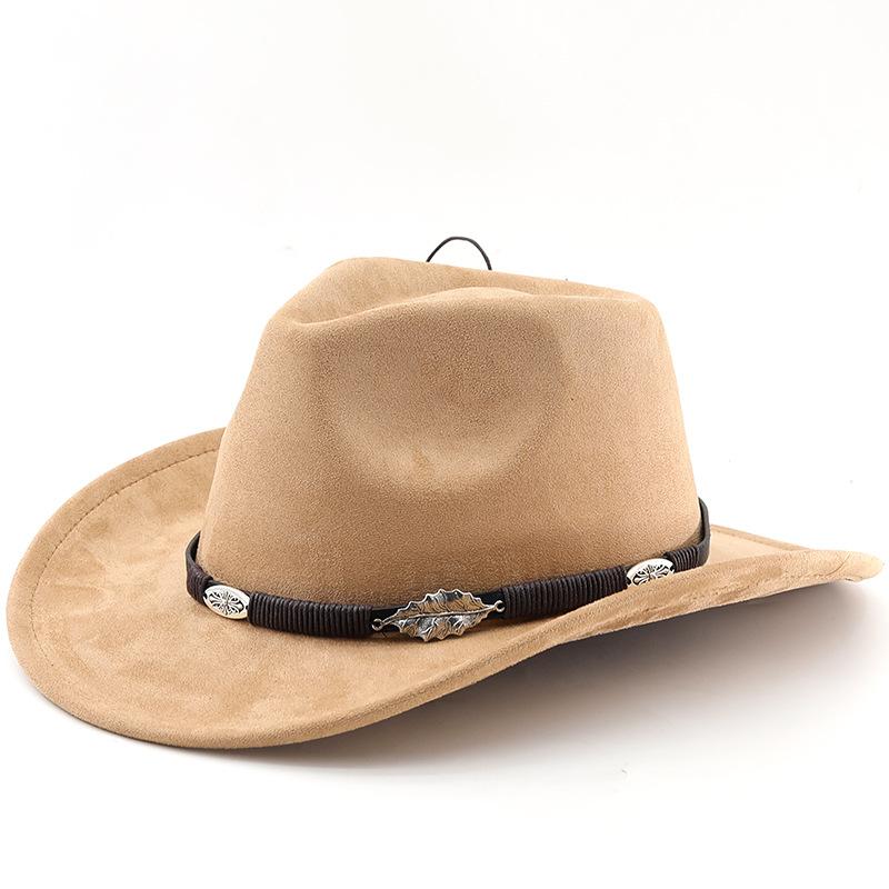Western cowboy felt hat tibetan style top hat leaf belt autumn and winter jazz hat suede hat