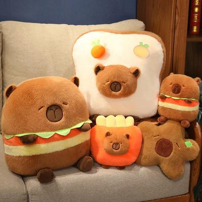 Cartoon Capybara Hamburger Hranolky Toast Plyšový polštář Kawaii Kapybara Plyšová hračka Zvířátka Pohovka Polštář Dekor Narozeninový dárek