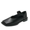 Fashion Flat Gothic Woman Footwear Square Toe Mary Jane Black Low Heel Elegant Flats Shoes For Women Fashion Leather Casual Luxury Brand