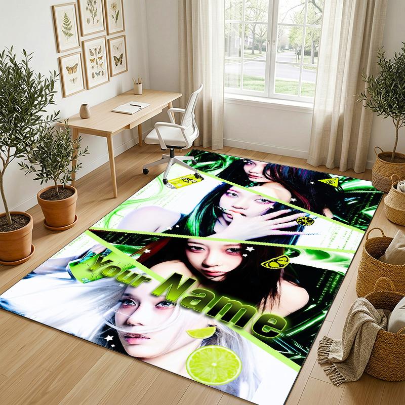Personalized Crystal Velvet Carpet,aespa Custom Printed Name, Plush Area Rug For Home Indoor Decor