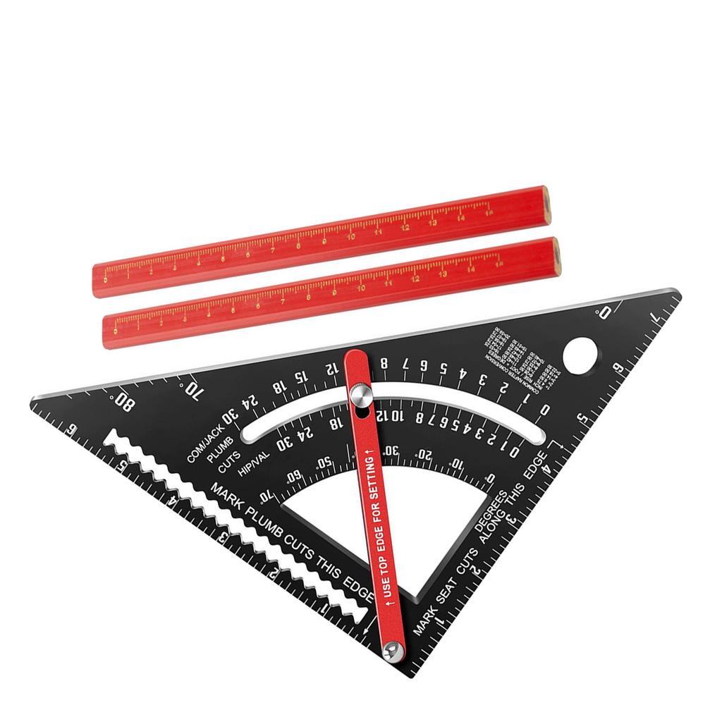 7 Inch Carpenter Square 80 degrees Angle Adjustable Combination Triangle Ruler Rafter Square with 2 Pencils Imperial
