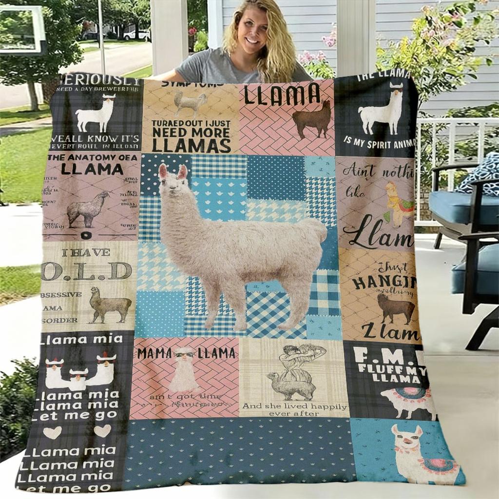 Contemporary Flannel Throw Blanket with Digital Print Llama Design | Tear Resistant Polyester, All-Season Comfort, Lightweight, Soft, Cozy, Ideal for