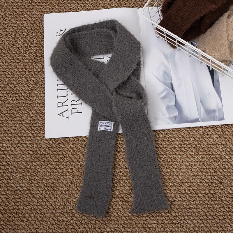 Black And White Striped Plush Scarf Women's Scarves Neck Warmer Girls Versatile Decoration Korean Thin And Narrow Long Tie Scarf