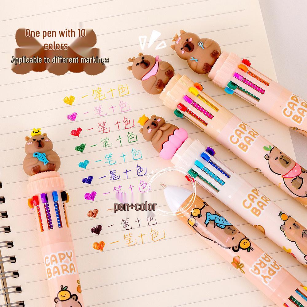 Lustiger Capybara Mehrfarbiger Druckkugelschreiber für Studenten-Journaling – Kreatives Cartoon-Design mit zehn Farben