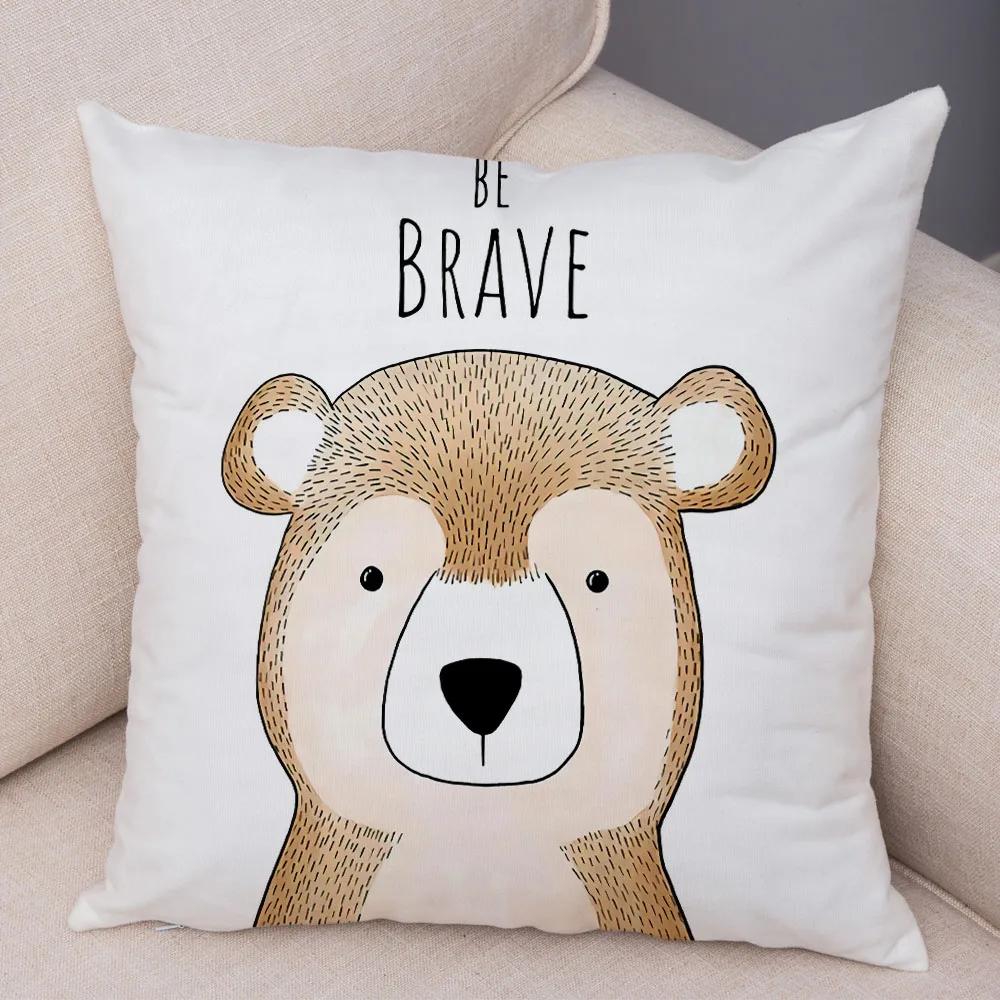 Nordic Be Brave Zebra Hippo Giraffe Pillow Case Decor Cute Animal Cushion Cover for Sofa Lion Fox Soft Plush Pillowcase 45x45cm