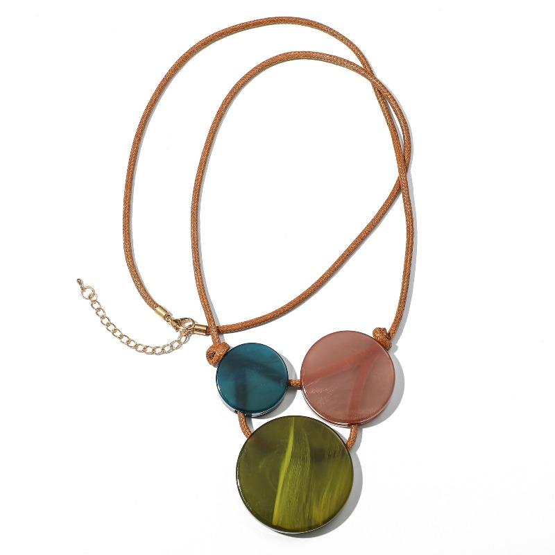 

Основная синяя геометрическая акриловая длинная цепочка-свитер, летние многослойные аксессуары из вощеного шнура, простое ожерелье оливковое зеленый