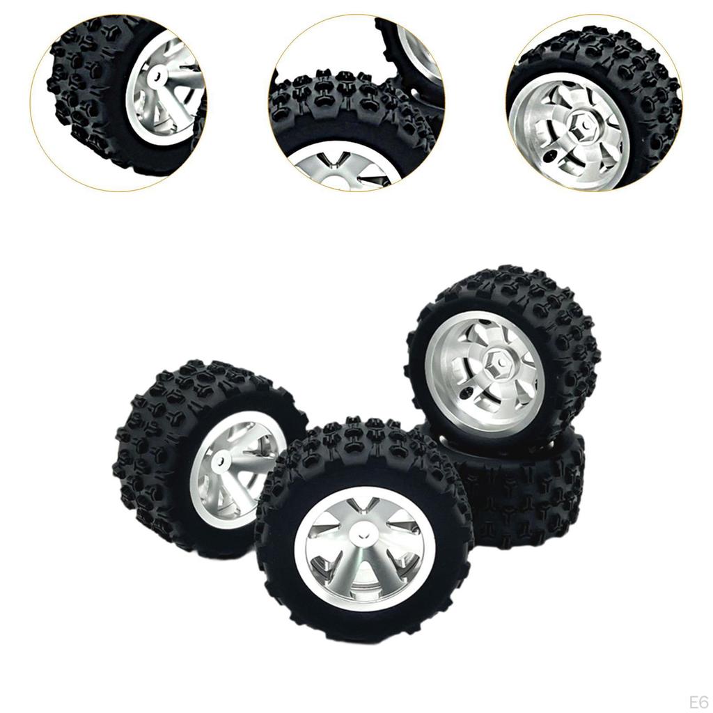 4 Pieces RC Car Wheels and Tires, Crawler Rubber Tyres with 8 Hex Wheel Hubs for 1/12