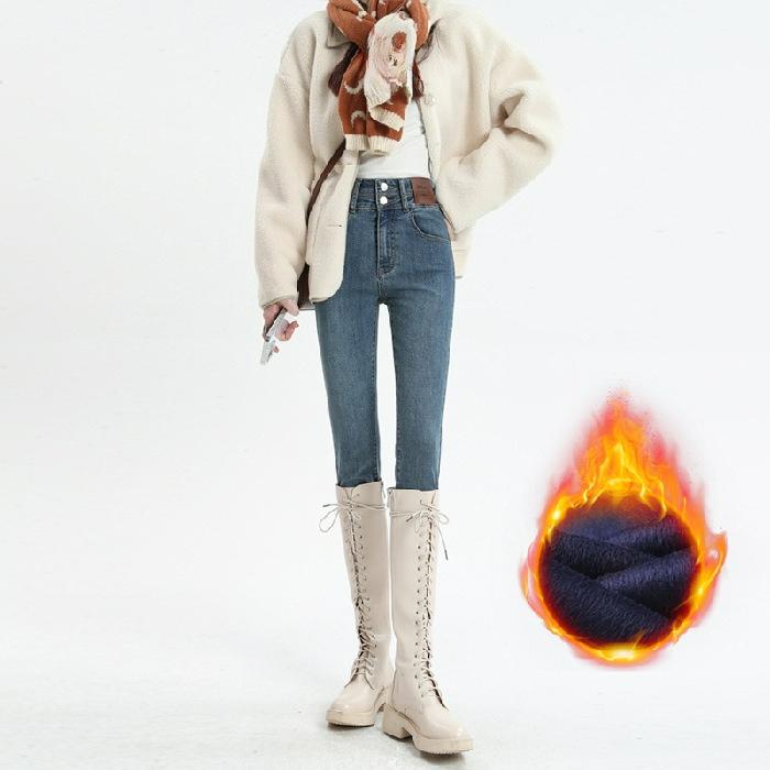 

Брюки-леггинсы, джинсы женские осенне-зимние, плюс бархат, облегающие, стройнящие, мягкие и удобные брюки-карандаш 25 синий