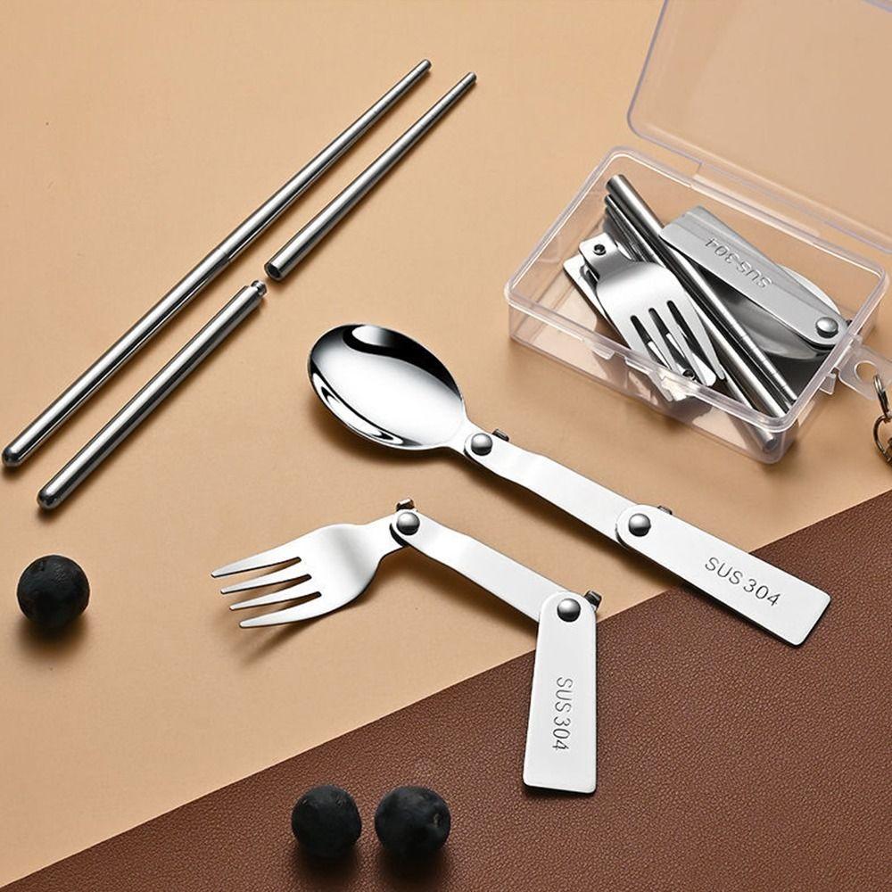 Compact Portable Cutleries Set Rust-proof Stainless Steel Spoon Fork Chopstick  Outdoor Activities