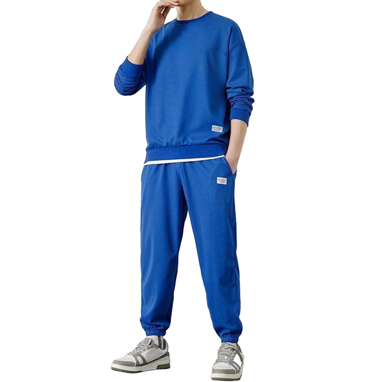 

Men s Solid Color Casual Fashion Long-Sleeved Round Neck Top Sweatpants Set XXXL