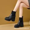 Leather Thick-soled Inner Height-increasing Short Boots Women's 2025 New Wool Tube Thick Heel Waterproof Table Muffin Bottom Elastic Martin Boots