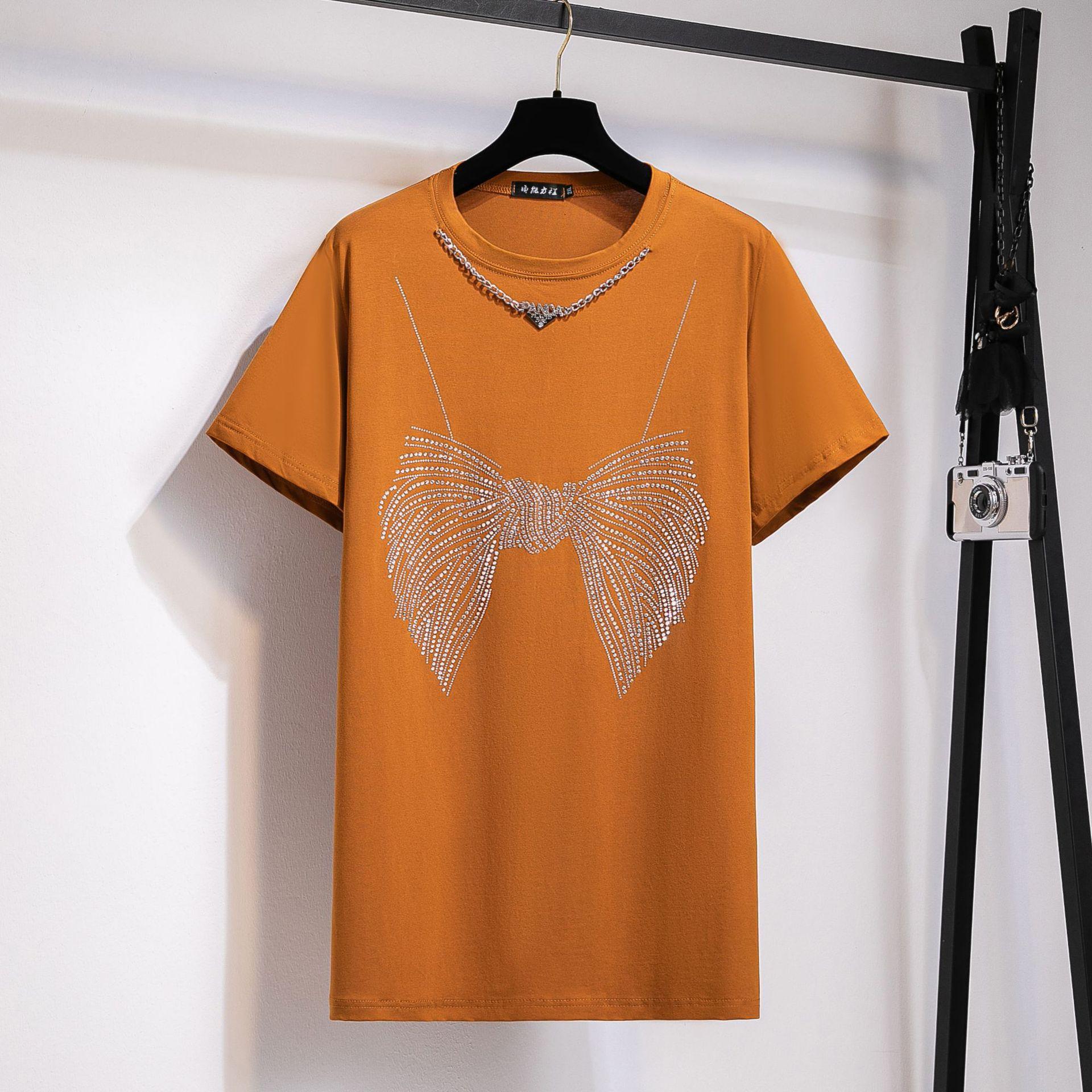 

Женская футболка больших размеров с затенением бедер, модная футболка средней длины с бантом, свободная повседневная футболка с коротким рукавом 7XL