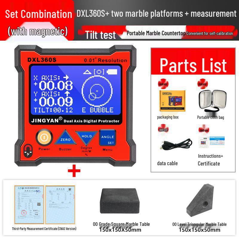 Jingyan DXL360S Dual-Axis Digital Level & Inclinometer with High-Precision Gyroscope and Lithium Battery