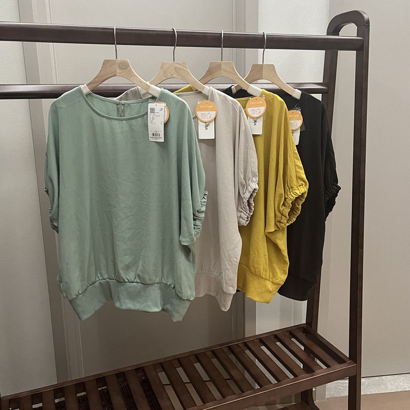 

923 Ежедневный Заказ Рубашка с Летящими Рукавами 2025 Новое Поступление Женская Мода На Все Случаи Повседневная Приталенная Однотонная с Коротким Рукавом Beige All yards