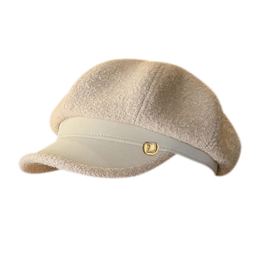 

Теплые шерстяные береты, однотонные женские береты, мягкая восьмиугольная шапка бежевый