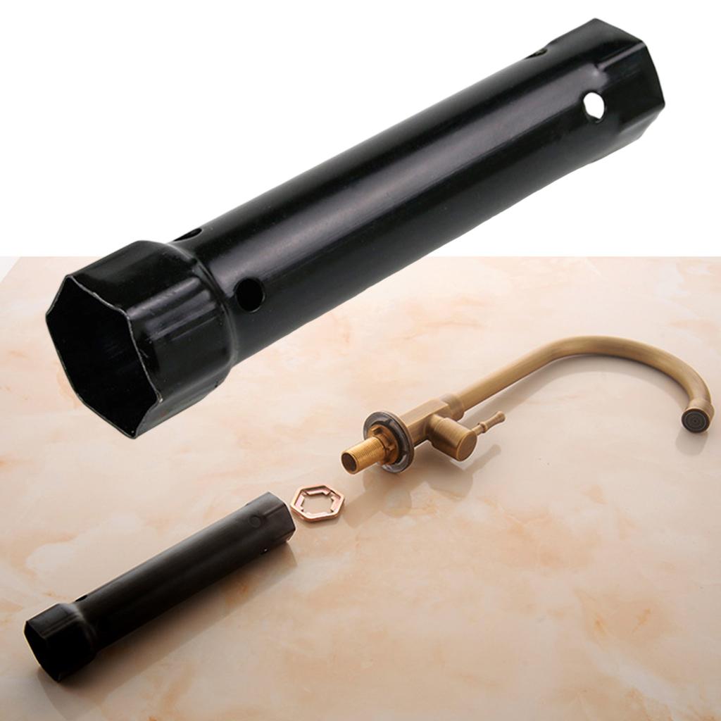 204mm Tubular Box Wrench M34-40 Dual Socket Wrench Carbon Steel Tool for Plumbing and Home Repairs Tap Tool Basin Wrench
