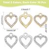 60Pcs 2 Colors Alloy Charms with Rhinestone Cadmium Free & Lead Free Heart Platinum & Light Gold 17x15x2mm Hole: 2.5mm 30pcs/color