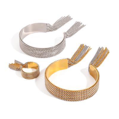 Youthway Exaggerated Personality Stainless Steel Two Color Circle Beads Tassel Bracelet Ring For Women Anti Allergic Jewelry