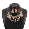 Korean Style Crystal Jewelry Set Turquoise Sparkling Necklace Sweet Rhinestone Tassel Earring  Gift