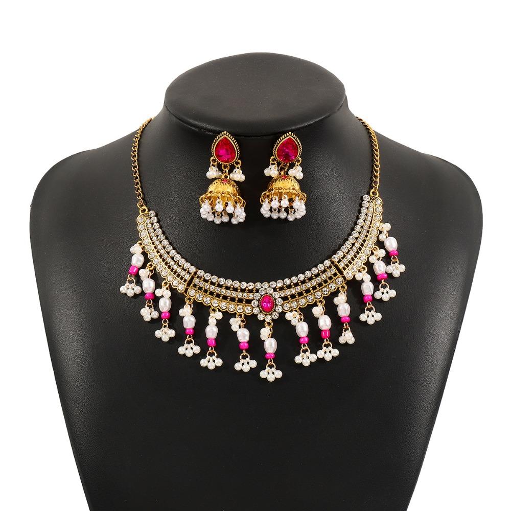 Korean Style Crystal Jewelry Set Turquoise Sparkling Necklace Sweet Rhinestone Tassel Earring  Gift