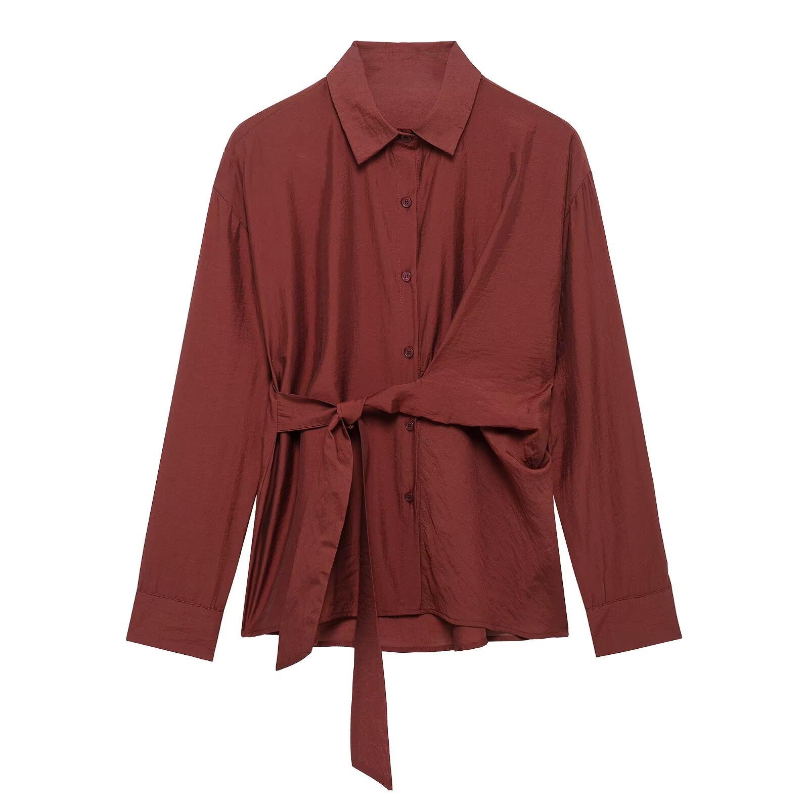

2025 Spring Women s Slim Fit Long-Sleeve Turn-Down Collar Shirt XS