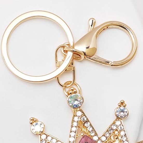 Keychain Pendant Sparkling Rhinestones Inlaid Crown Design Key Holder with Lobster Clasp Lightweight Car Bag Decoration