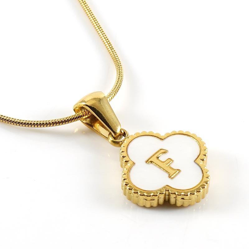 Simple 18K Four-leaf Clover Letter Necklace Female Snake Bone Chain Shell Letter Pendant Jewelry 2026