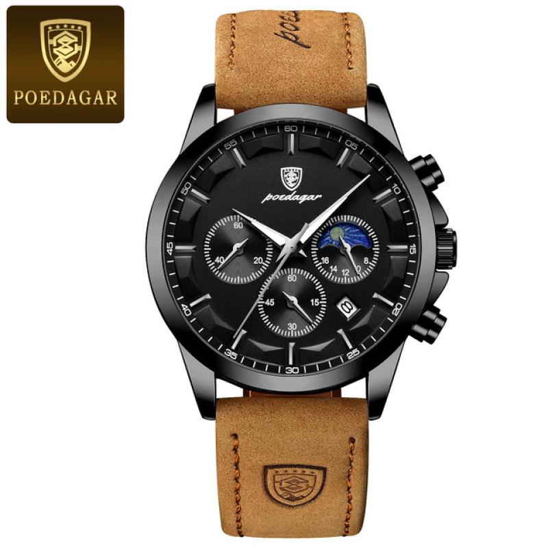 Men Quartz Watch Luxury Sports Waterproof Chronograph Luminous Date Man Wristwatch Business Leather Men's Watches Clock
