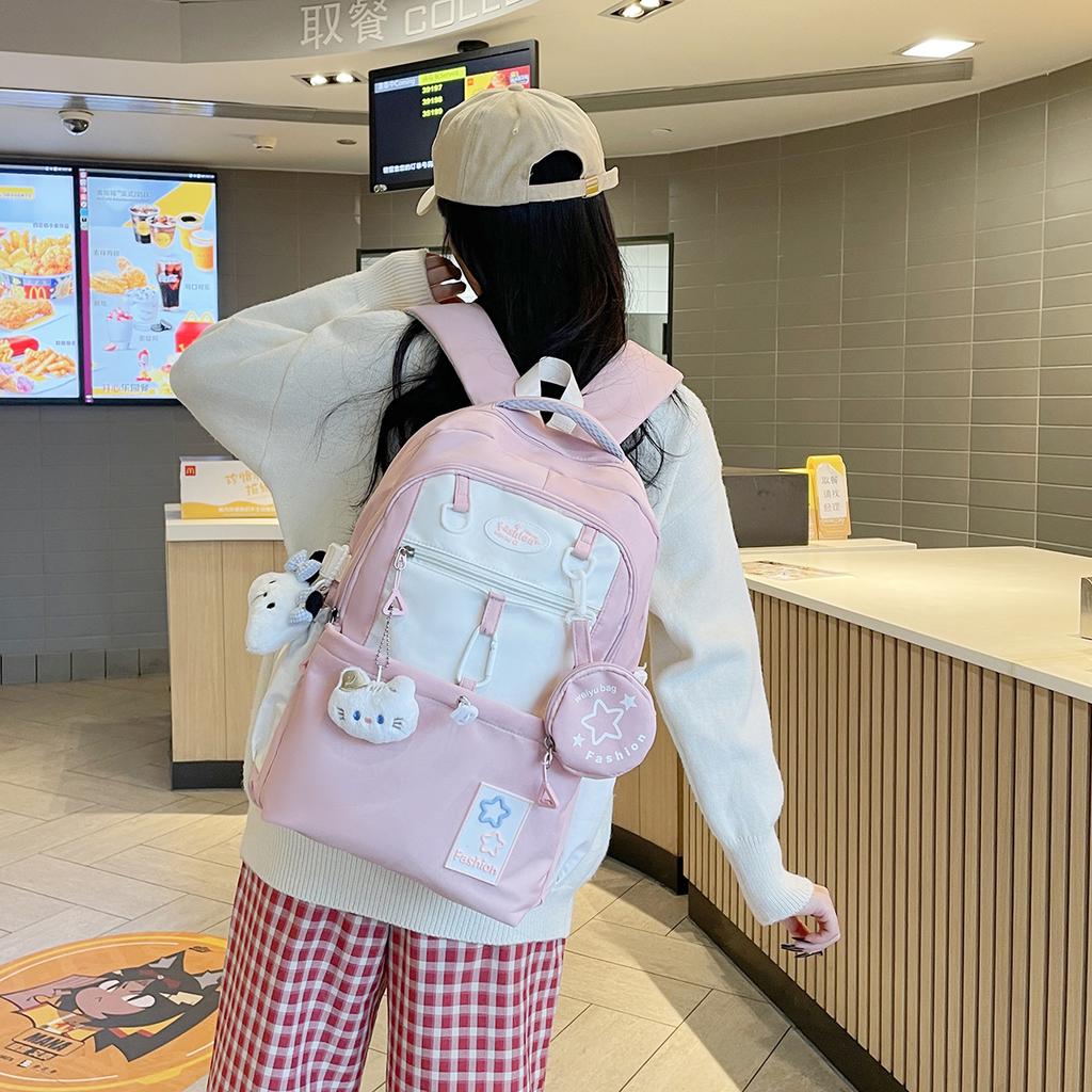 New Heat Transfer Korean Style Large Capacity Backpack for Middle High School College Students Trendy Versatile Travel Daypack