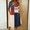 Womens V Neck Patchwork Midi Dress 3/4 Sleeve Lace 4th of July Dress Independence Day Dress Casual Loose Fit