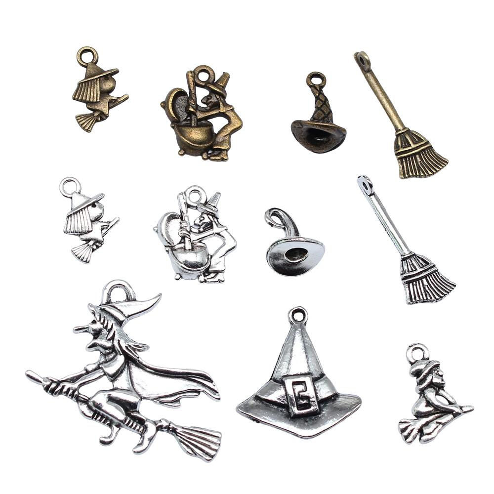 20 pièces Halloween Sorcière Sorcier Bronze Antique Argent Couleur Pendentifs Apprêts DIY Bijoux Tibétains