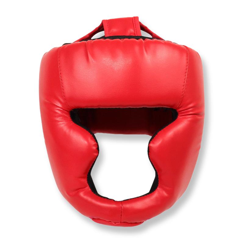 Full-Covered Thickened Leather Boxing Helmet Adult Training Head Protector for Karate Muay Thai Taekwondo