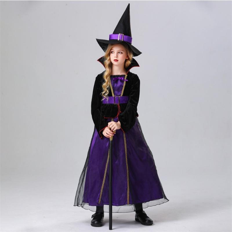 Children's Halloween Purple Style Witch Characters Dress Up Stage in Masquerade Costumes