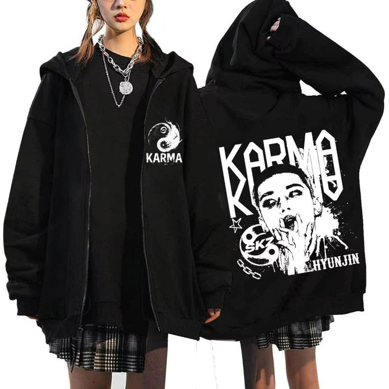 KPOP The 4th Album KARMA FELIX HAN BANGCHAN CHANGBIN HYUNJIN SEUNGMIN LEE KNOW Zip Up Women/Men Hoodie Sweatshirt Couple Clothes