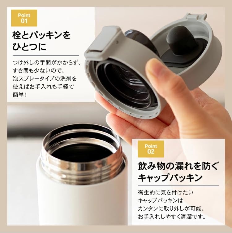 water bottle with integrated stainless steel model available in earth tones and Lightweight, stylish, one-touch gasket, TLW350, white.
